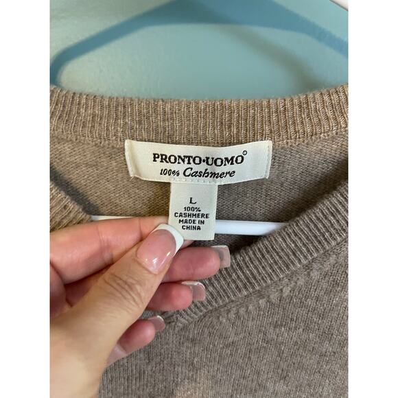 Pronto Uomo Cashmere Sweater Men's Tan Large V-Neck - Picture 3 of 5